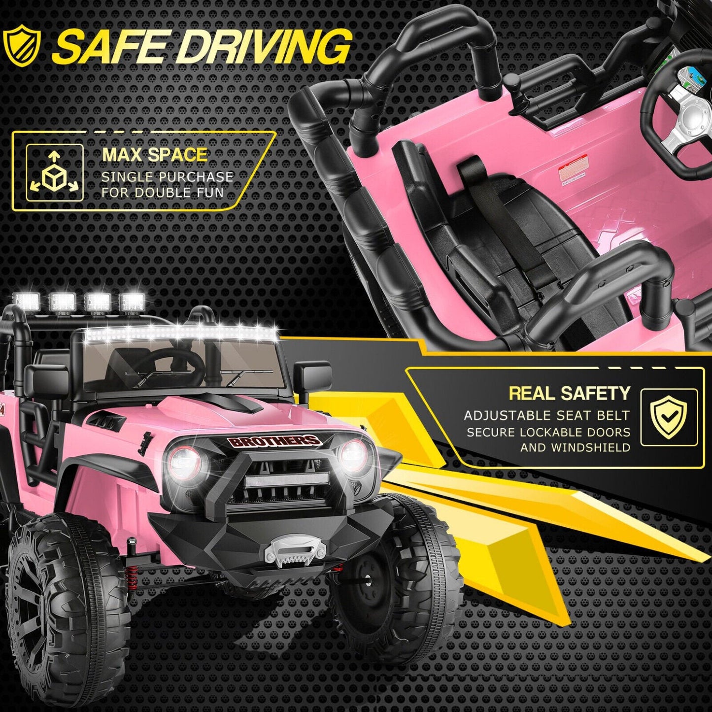 400W 2-Seater Electric Jeep for Kids with LED Lights and 24V Power