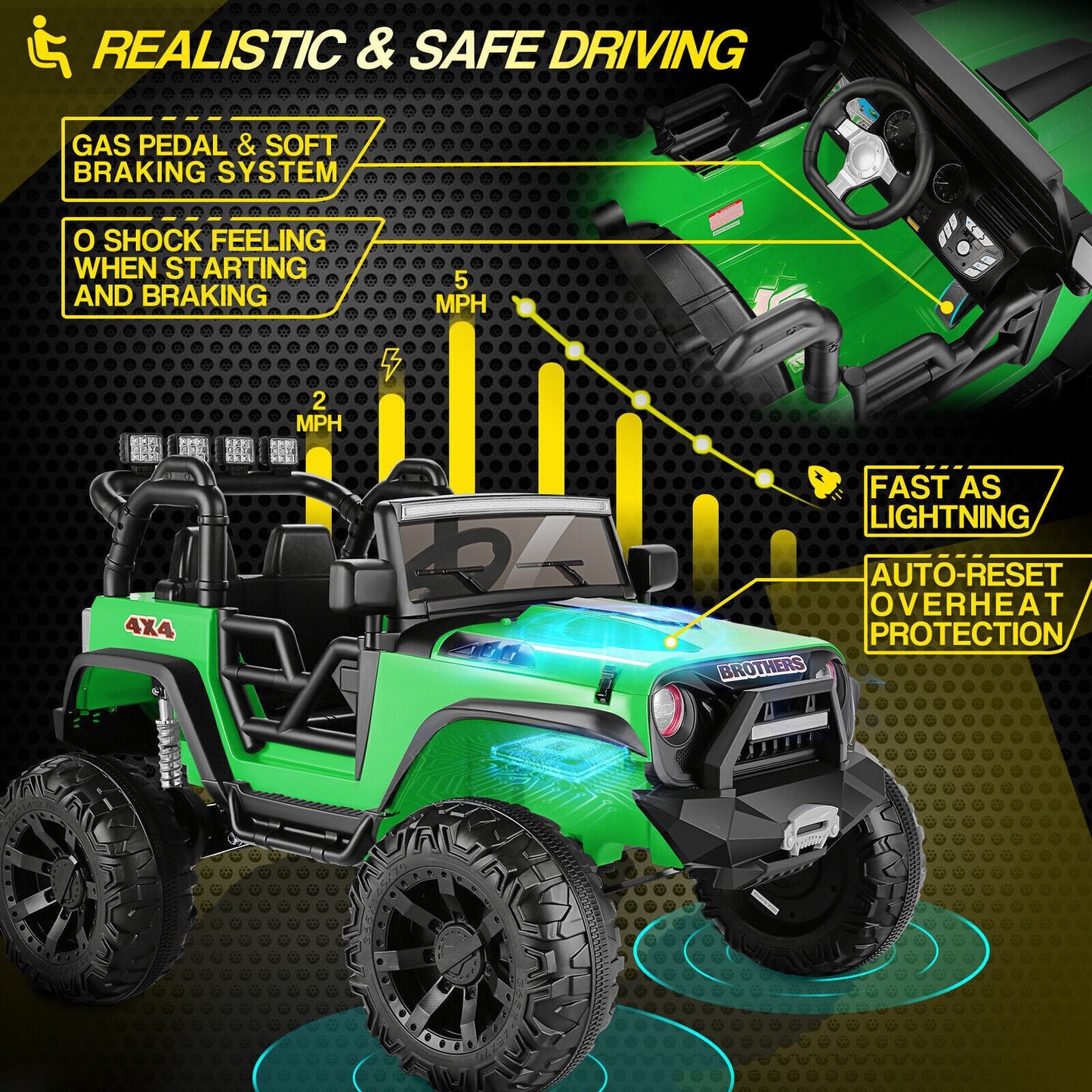 400W 2-Seater Electric Jeep for Kids with LED Lights and 24V Power