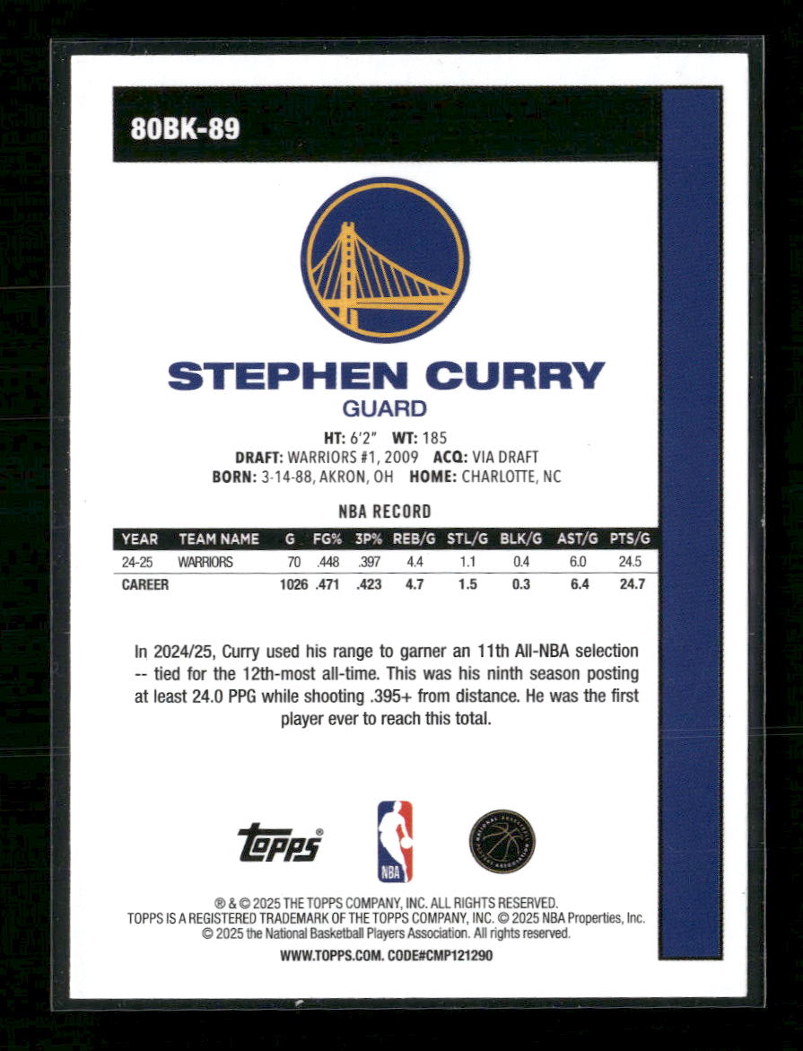 2025-26 Topps 1980-81 Basketball Green Holo Foil Stephen Curry #/99 #80BK-89