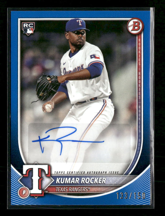2025 Bowman Rookies and Veterans Autographs Blue Kumar Rocker #/150 Auto #PRV-KR