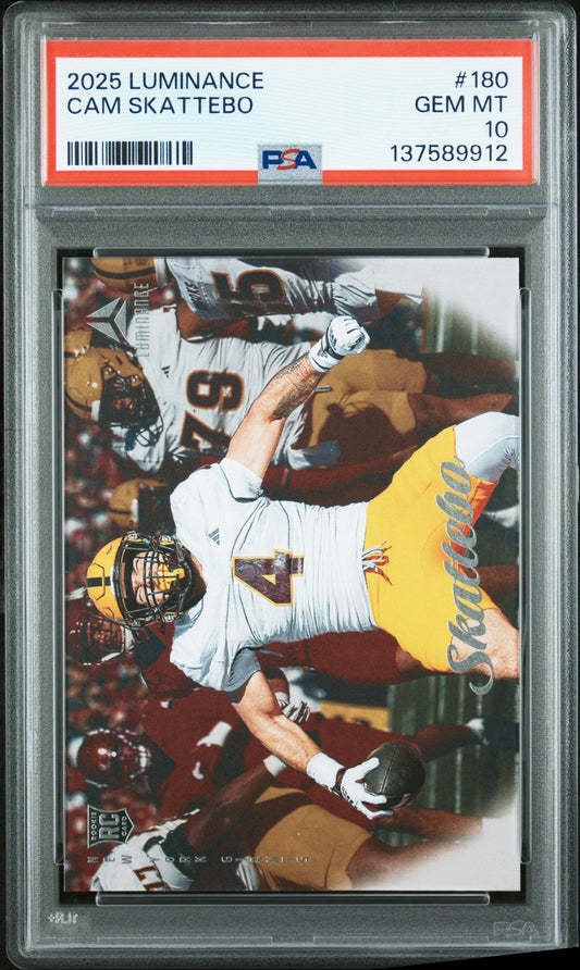 Graded 2025 Panini Luminance Cam Skattebo #180 Rookie RC Football Card PSA 10 Gem Mint