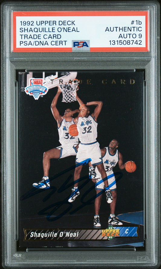 Graded 1992-93 Upper Deck Shaquille O'Neal #1b Rookie RC Basketball Card PSA 9 Auto Grade Mint