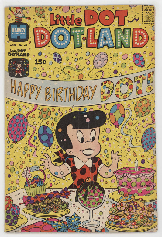 Little Dot Dotland 49 Harvey 1971 VG Richie Rich Happy Birthday Cake Ice Cream