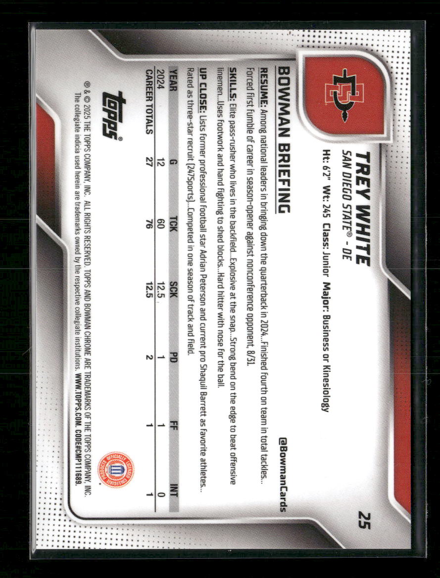 2025 Bowman University Chrome Red Shimmer Refractor Trey White 8/10 #25 - Golden Apple Comics