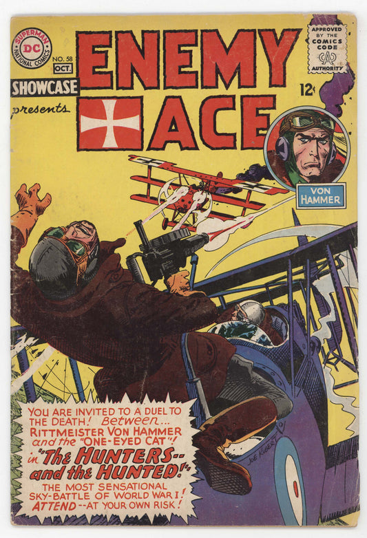 Showcase 58 DC 1965 VG FN Joe Kubert Enemy Ace WWI German Biplane Triplane