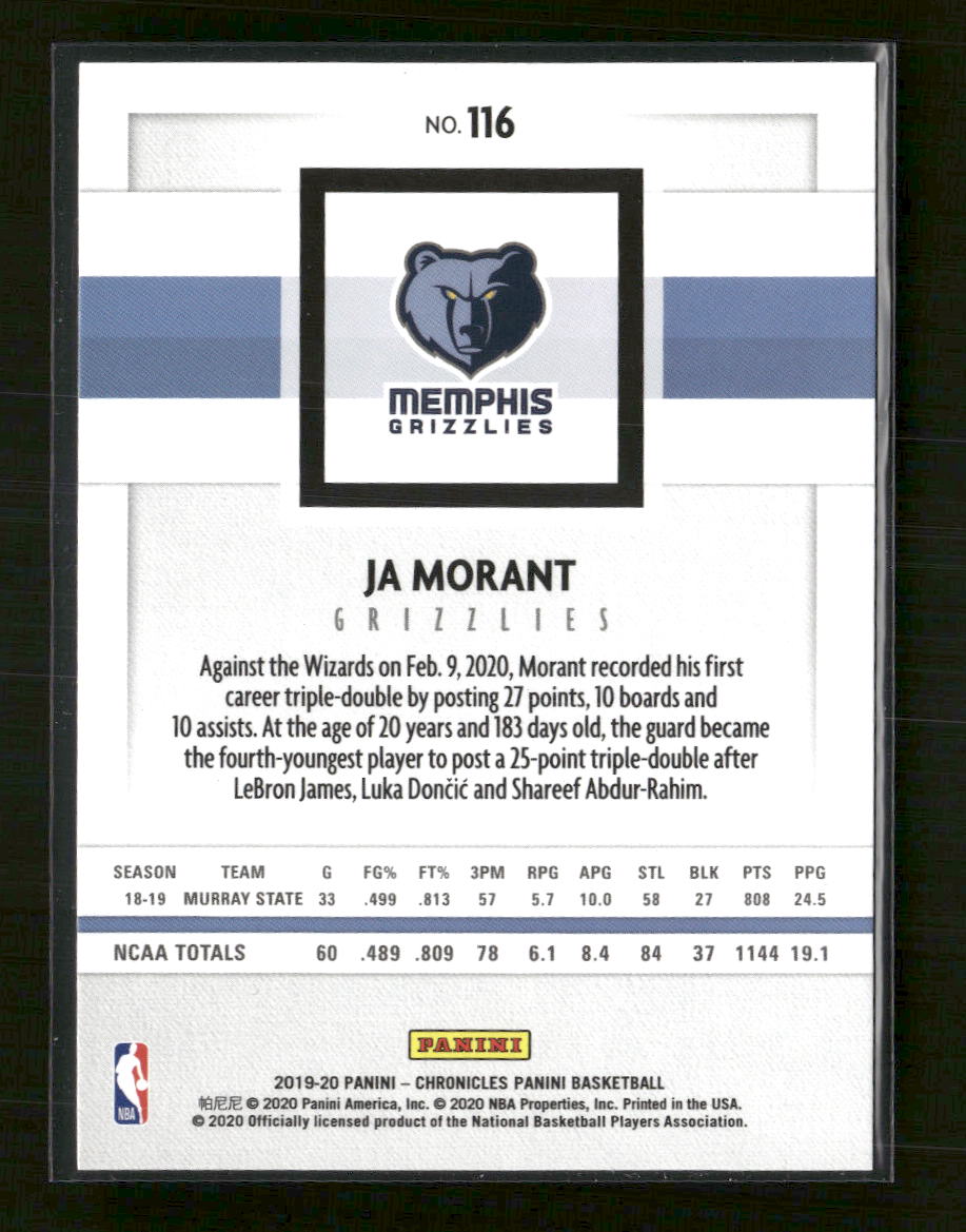 2019-20 Panini Chronicles Ja Morant Rookie #116