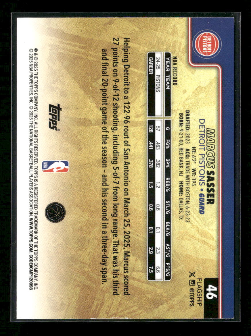 2025-26 Topps Golden Mirror Marcus Sasser #46 - Golden Apple Comics
