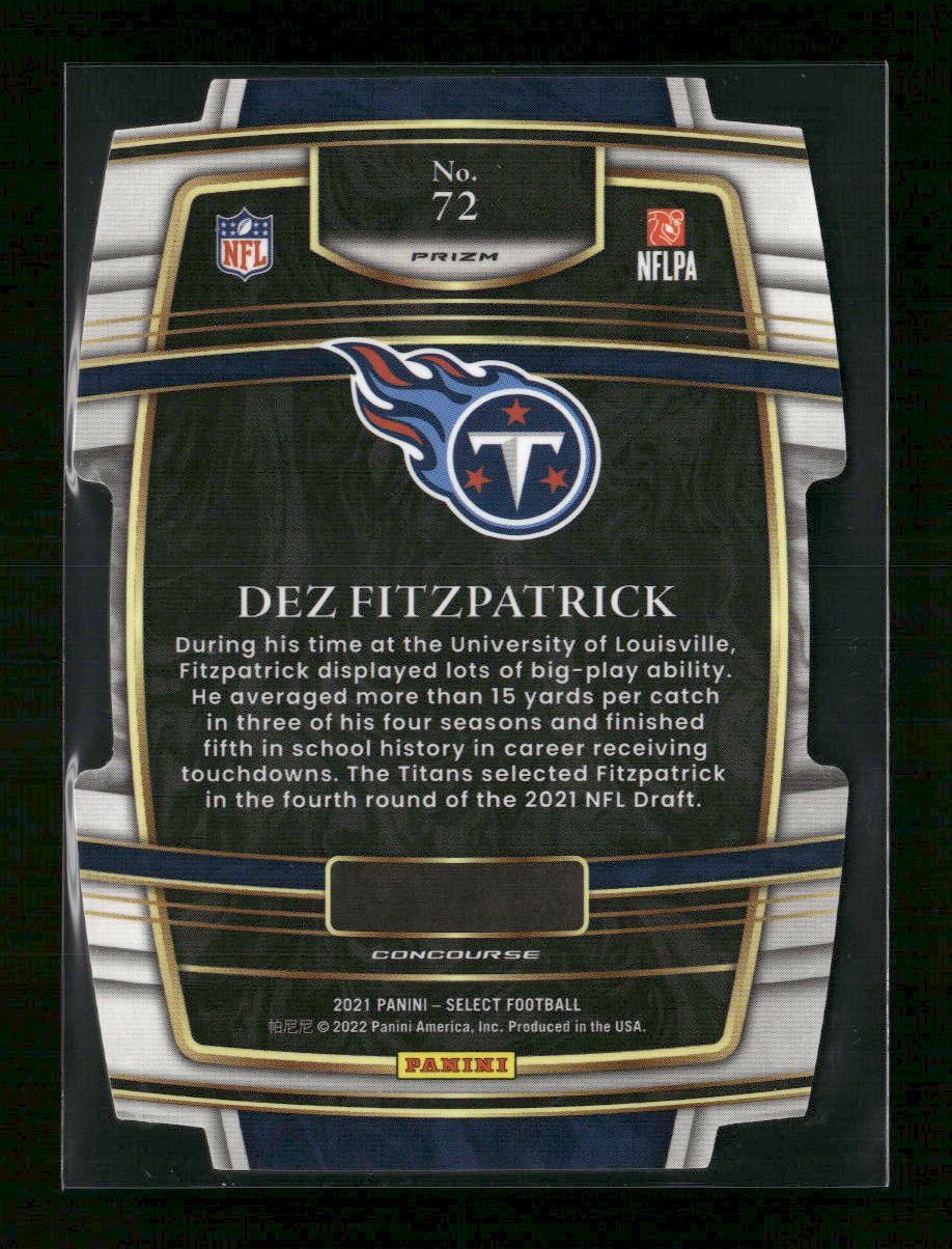 2021 Panini Select Zebra Prizm Die Cut Dez Fitzpatrick Rookie #72