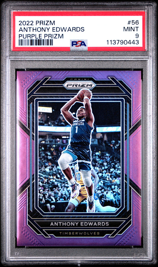 2022 Panini Prizm Purple Prizm Anthony Edwards 9 PSA #56