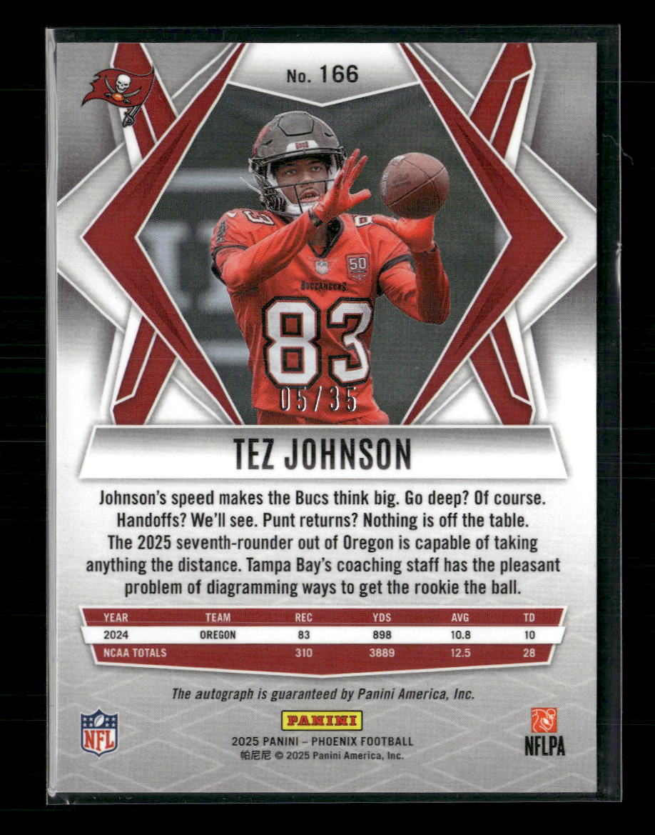 2025 Panini Phoenix Base Rookie Auto Winter Prizm Tez Johnson Rookie #/35 #166