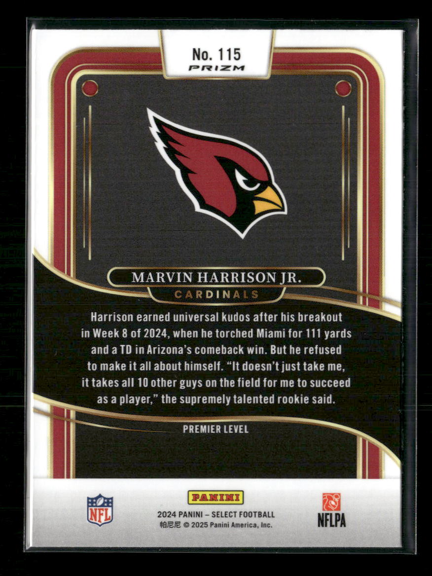 2024 Panini Select Zebra Prizm Marvin Harrison Jr. Rookie #115