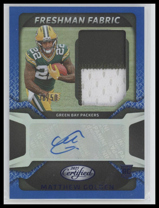 2025 Panini Freshman Fabric Mirror Signatures Blue Matthew Golden #/50 #FBC-MGN - Golden Apple Comics