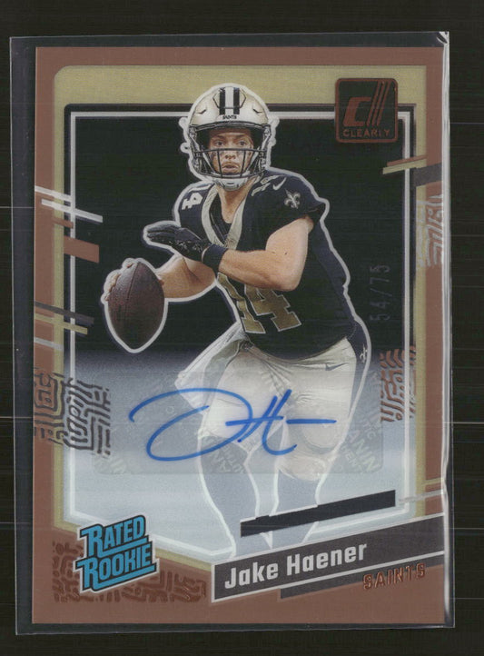2023 Clearly Donruss Rated Rookie Autographs Orange Jake Haener #/75 Auto #63