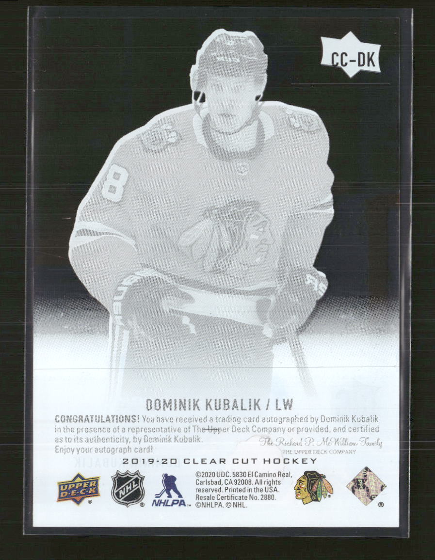 2019-20 Upper Deck Clear Cut Dominik Kubalik Auto #CC-DK