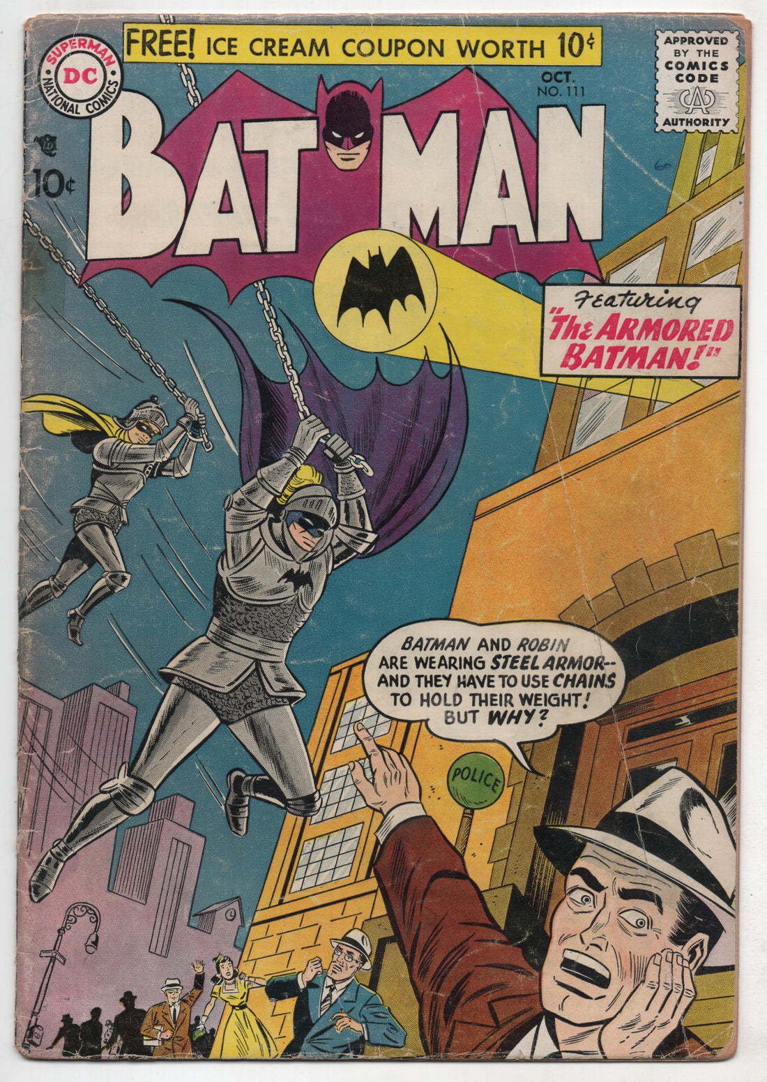 Batman 111 DC 1957 VG Sheldon Moldoff Bill Finger Dark Knight Armor ...