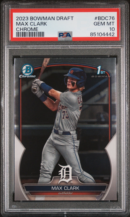 Graded 2023 Topps Bowman Draft Max Clark #BDC76 Chrome Rookie RC Baseball Card PSA 10 Gem Mint