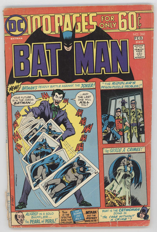 Batman 260 DC 1975 VG Nick Cardy Joker Playing Card Riddler Catwoman