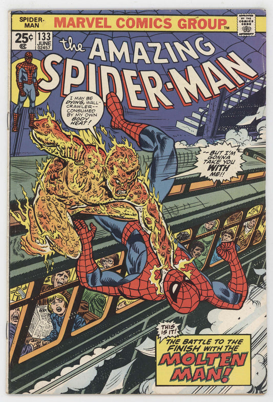Amazing Spider-Man 133 Marvel 1974 FN VF Molten Man Subway Train John Romita