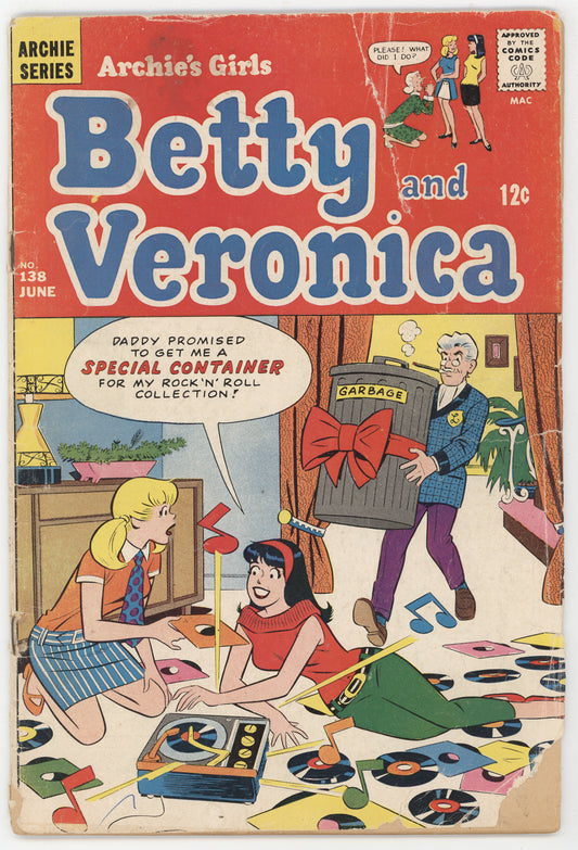 Archie's Girls Betty and Veronica 138 Archie 1967 GD GGA Mini Skirt Pin-Up Rock N Roll Records