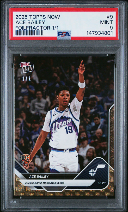 Graded 2025 Topps Now Ace Bailey #9 FoilFractor 1/1 Rookie RC Basketball Card PSA 9 Mint