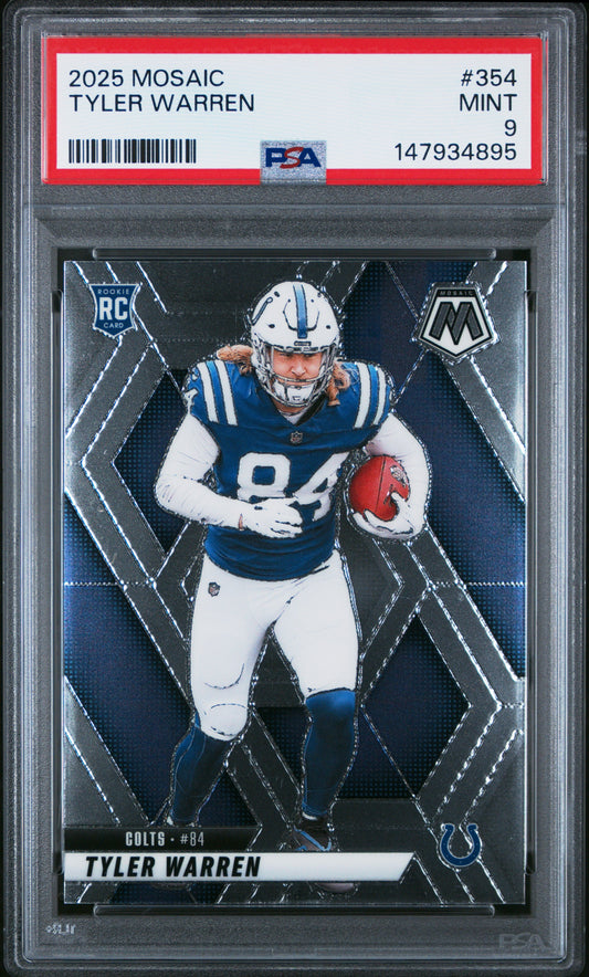 Graded 2025 Panini Mosaic Tyler Warren #354 Rookie RC Football Card PSA 9 Mint