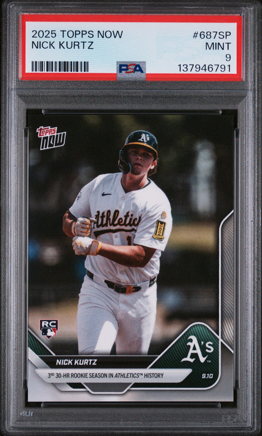 Graded 2025 Topps Now Nick Kurtz #687SP Rookie RC Baseball Card PSA 9 Mint