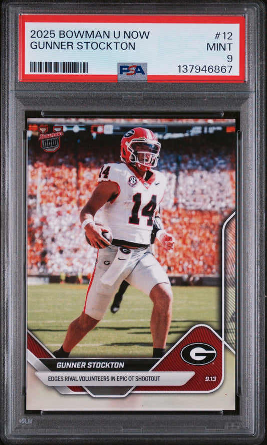 Graded 2025 Topps Bowman U Now Gunner Stockton #12 Rookie RC Football Card PSA 9 Mint