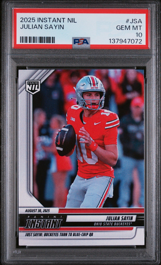 Graded 2025 Panini Instant NIL Julian Sayin #JSA Rookie RC Football Card PSA 10 Gem Mint