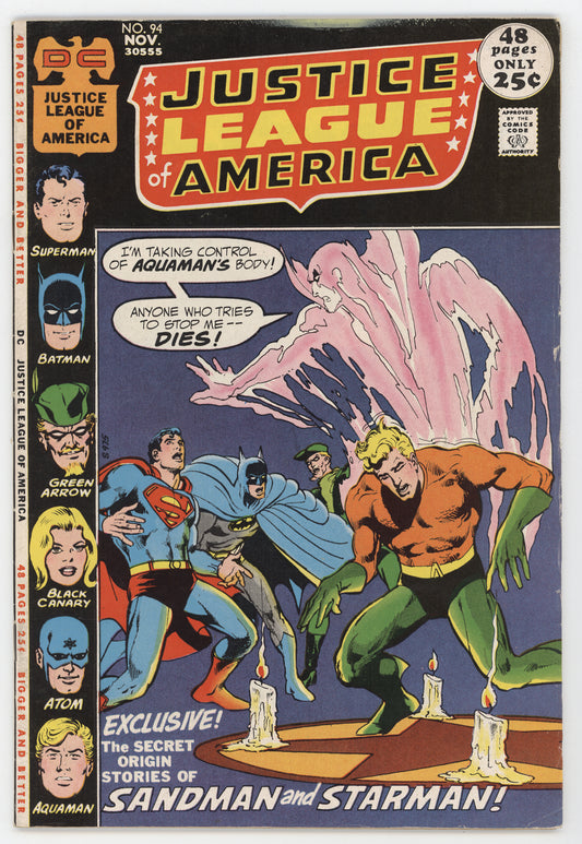 Justice League Of America 94 DC 1971 FN VF Superman Batman Green Arrow Sandman Neal Adams