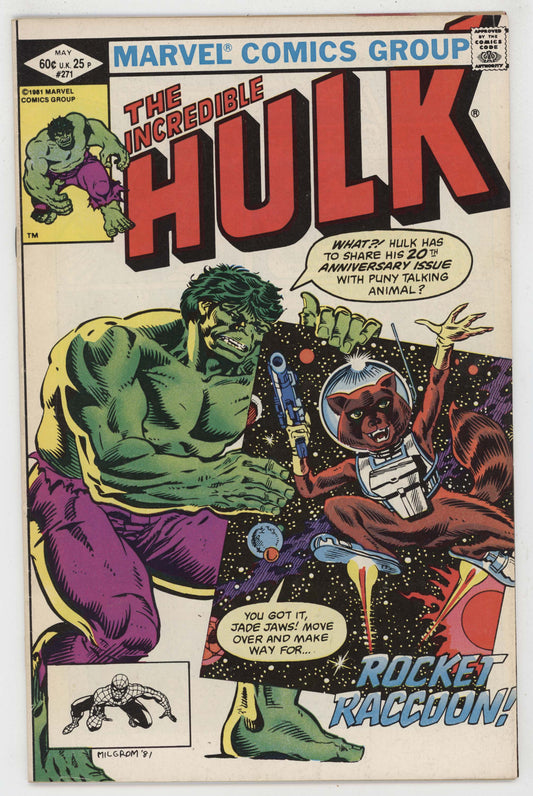 Incredible Hulk 271 Marvel 1982 FN VF 1st Rocket Raccoon Guardians Of The Galaxy