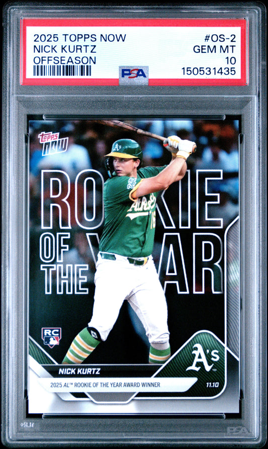 Graded 2025 Topps Now Nick Kurtz #OS2 Offseason Rookie RC Baseball Card PSA 10 Gem Mint