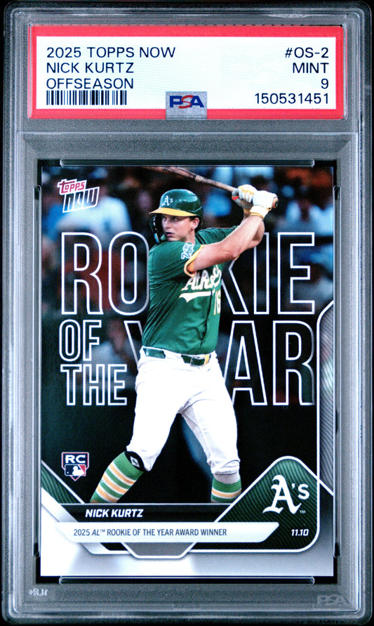 Graded 2025 Topps Now Nick Kurtz #OS2 Offseason Rookie RC Baseball Card PSA 9 Mint