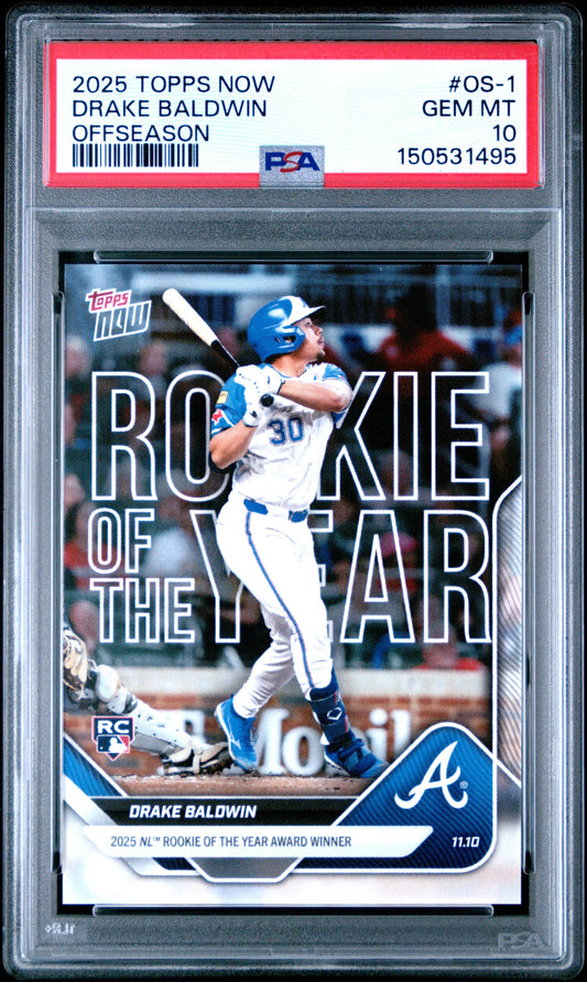 Graded 2025 Topps Now Drake Baldwin #OS1 Offseason Rookie RC Baseball Card PSA 10 Gem Mint