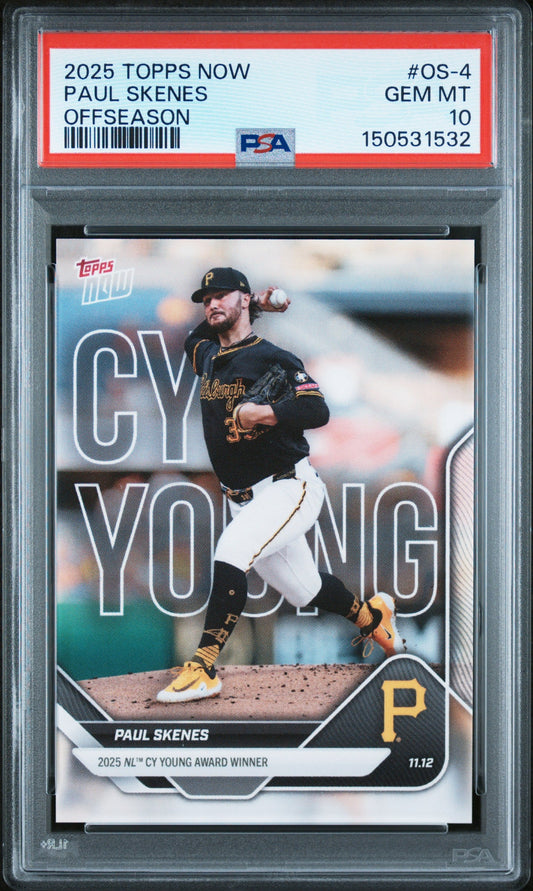 Graded 2025 Topps Now Paul Skenes #OS4 Offseason Baseball Card PSA 10 Gem Mint