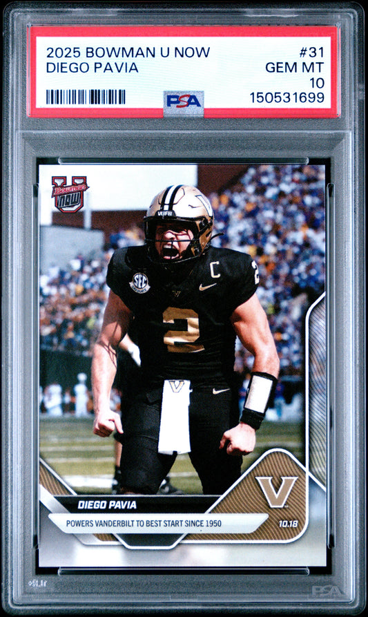 Graded 2025 Topps Bowman U Now Diego Pavia #31 Rookie RC Football Card PSA 10 Gem Mint