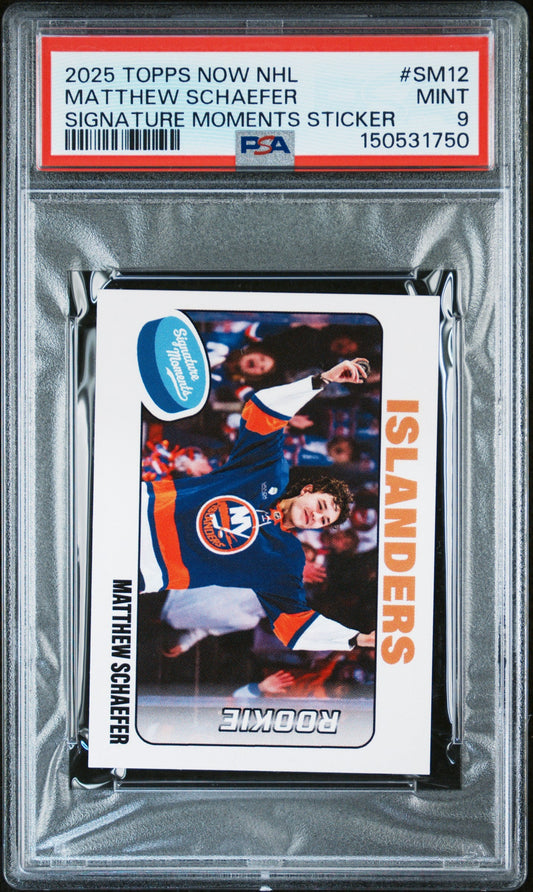 Graded 2025 Topps Now Matthew Schaefer #SM12 Signature Moments Rookie RC Hockey Card PSA 9 Mint