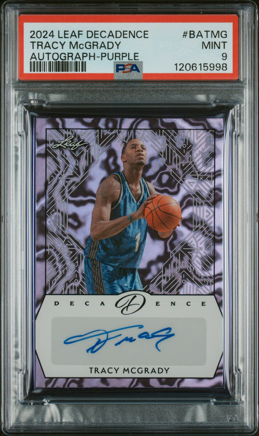 2024 Leaf Decadence Autographs Autograph-Purple Tracy Mcgrady 9 PSA #BATMG - Golden Apple Comics