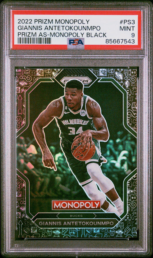 2022 Panini Prizm AS Prizm Monopoly Black Giannis Antetokounmpo 9 PSA #PS3 - Golden Apple Comics