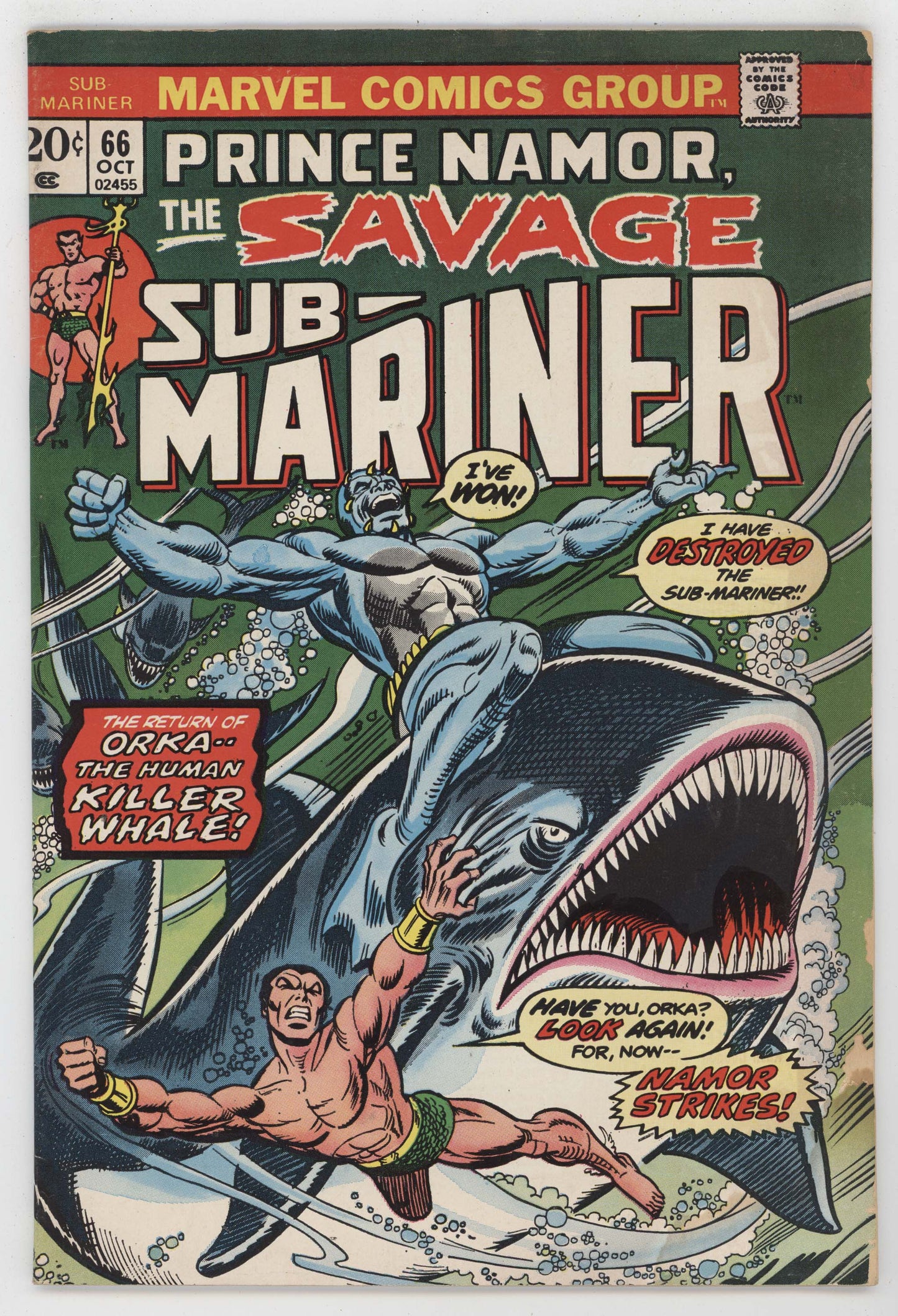 Savage Sub-Mariner 66 Marvel 1973 GD VG Gil Kane Steve Gerber Namor Orka