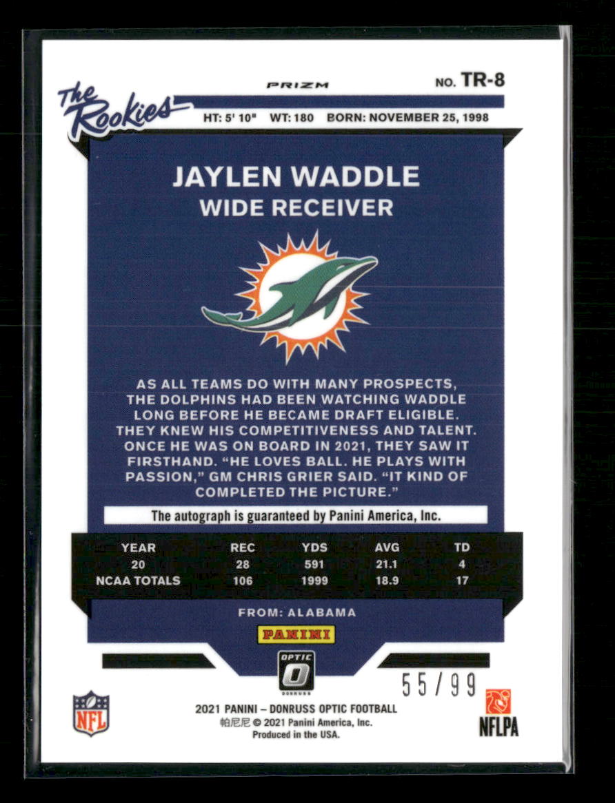 2021 Donruss Optic The Rookies Autographs Jaylen Waddle #/99 Auto #TR-8 - Golden Apple Comics