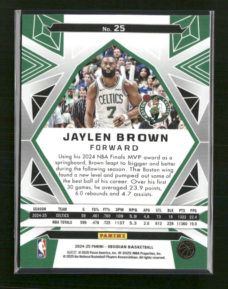 2024-25 Panini Obsidian Electric Etch Hot Springs Jaylen Brown #/15 #25 - Golden Apple Comics