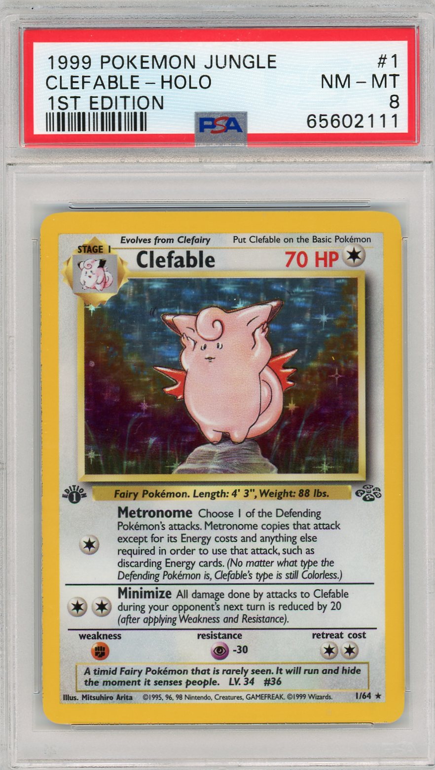 1999 Pokemon Jungle 1st Edition Clefable-Holo 8 PSA #1 - Golden Apple Comics