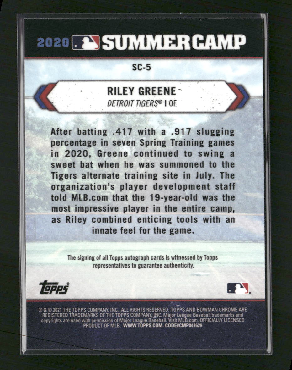 2021 Bowman Chrome 2020 Summer Camp Autographs Riley Greene #/100 Auto #SC-5 - Golden Apple Comics