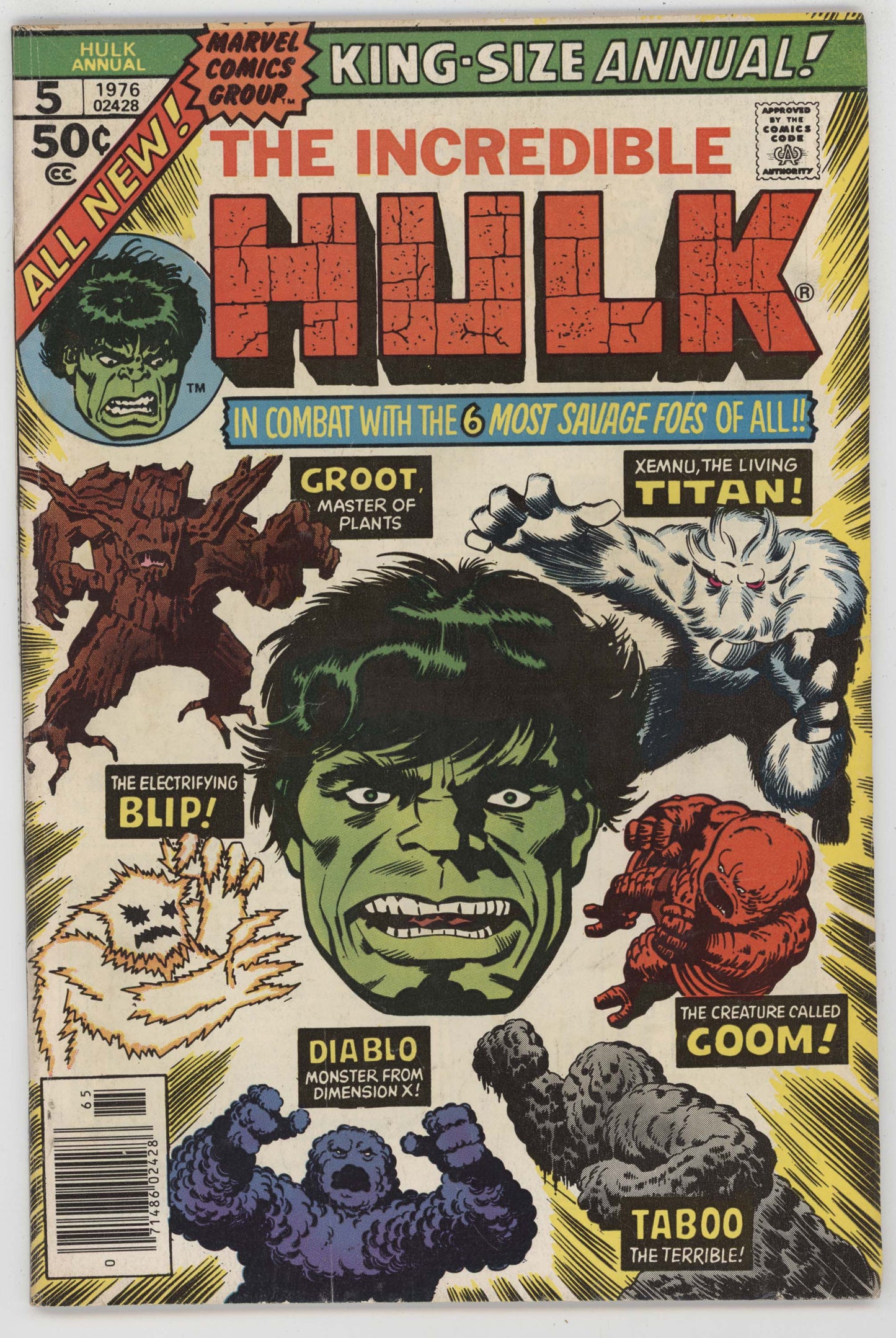 Incredible Hulk Annual 5 Marvel 1976 VG 2nd Groot Guardians Of The Galaxy