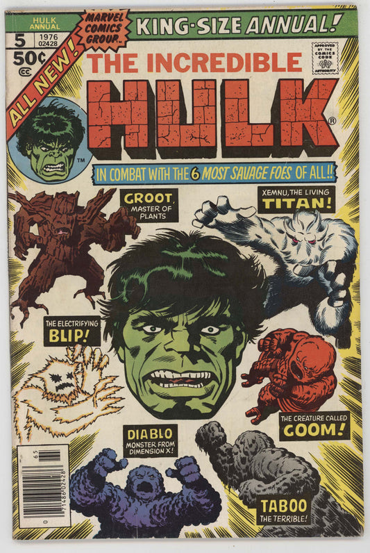 Incredible Hulk Annual 5 Marvel 1976 VG 2nd Groot Guardians Of The Galaxy