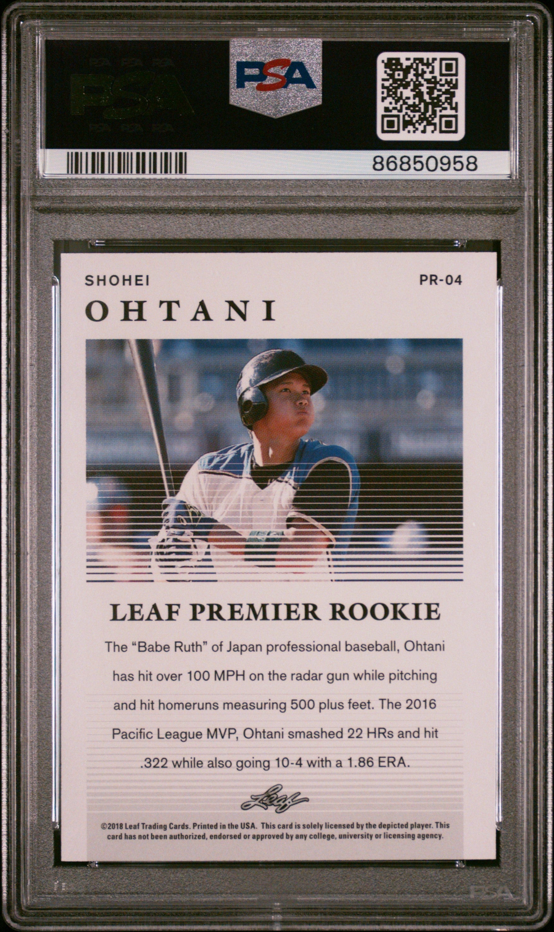 2018 Leaf Premier Rookies Premier Rookies Shohei Ohtani 10 PSA #PR-04 - Golden Apple Comics