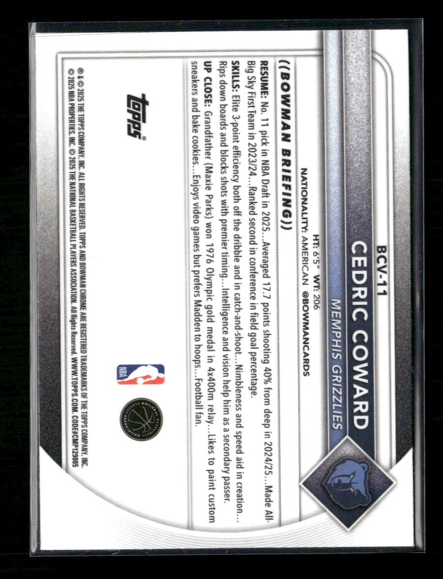 2025-26 Bowman Chrome Reptilian Refractor Cedric Coward #BCV-11 - Golden Apple Comics