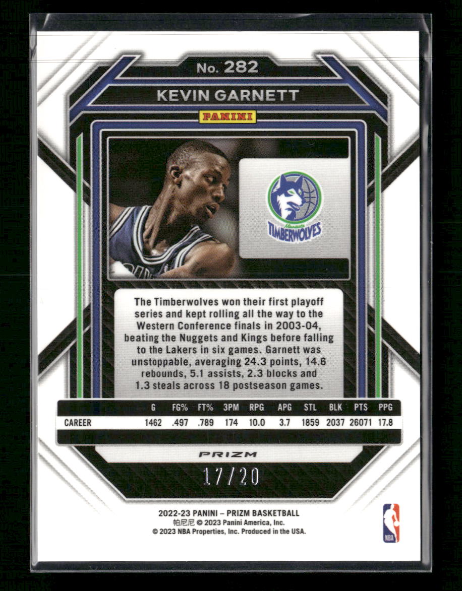 2022-23 Panini Prizm Prizms Fast Break Bronze Kevin Garnett #/20 #282 - Golden Apple Comics