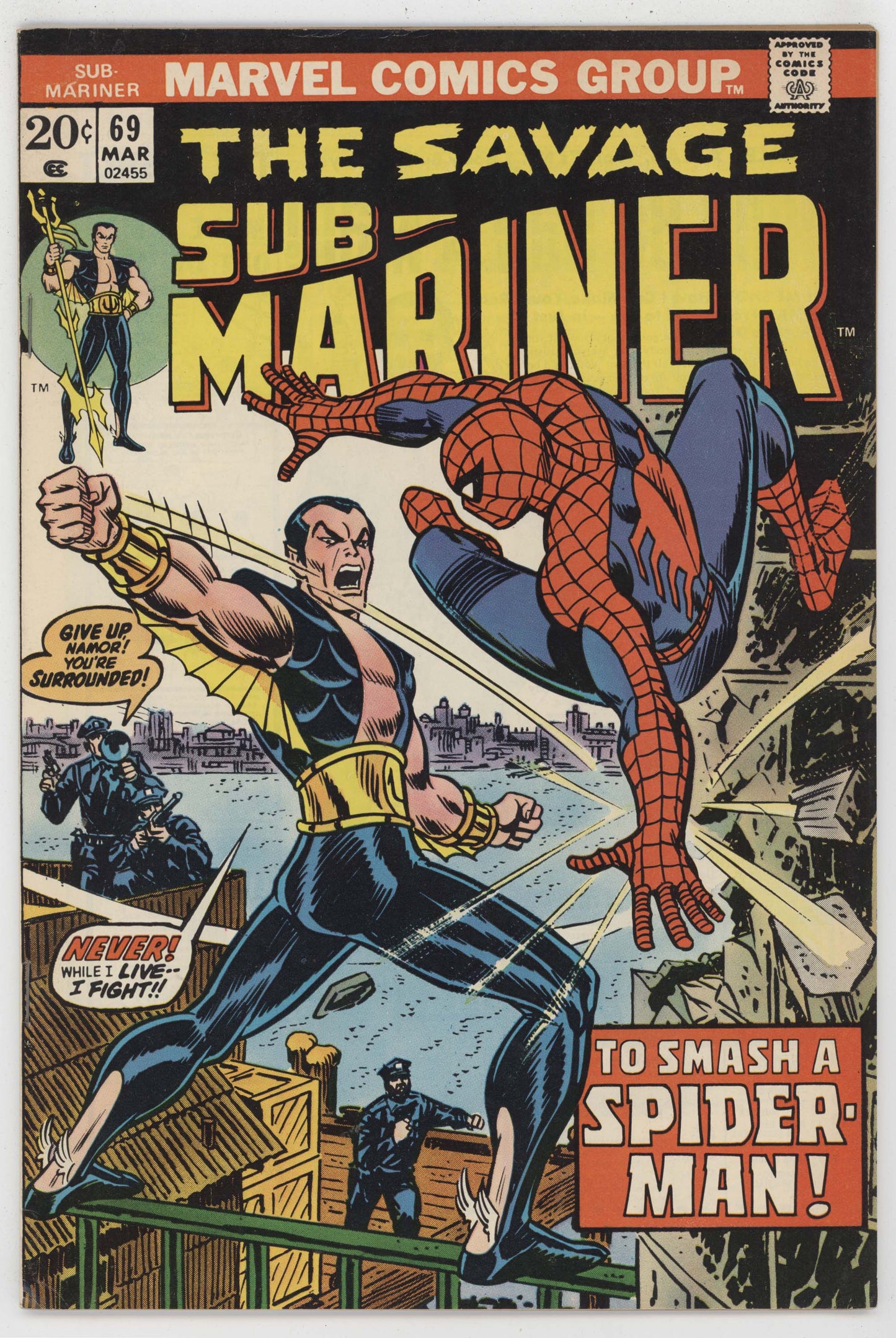 Savage Sub-Mariner 69 Marvel 1974 VG FN John Romita Namor Spider-Man