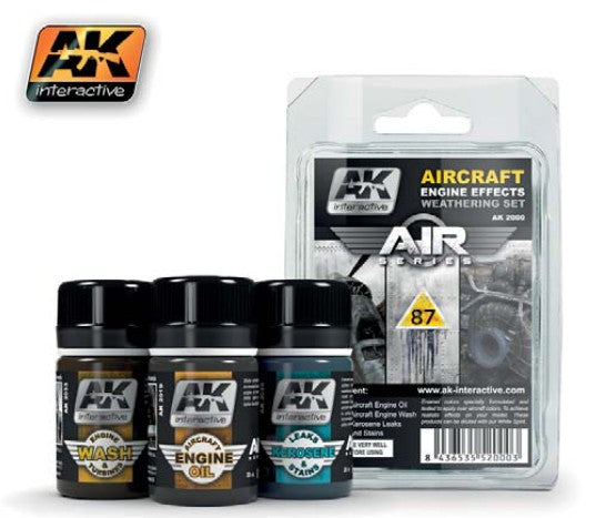 AK Interactive 2000 Air Series: Aircraft Engine Effects Weathering Enamel Set (3